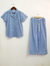 Load image into Gallery viewer, Blue Brown Stripes PJ Set

